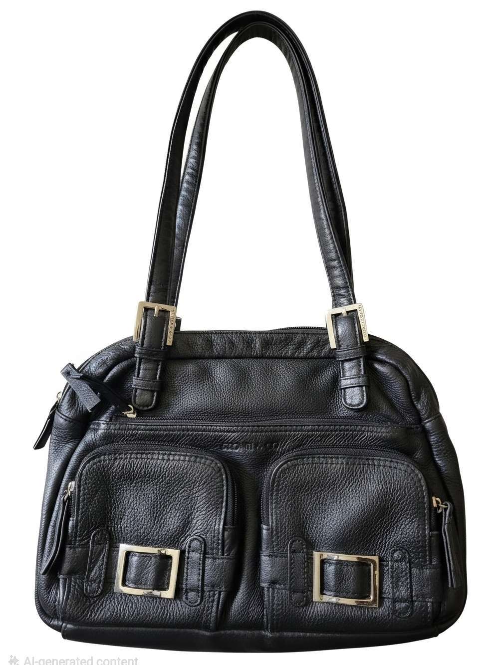 Stone & Co. Black Leather Shoulder Bag with Double Front Pockets